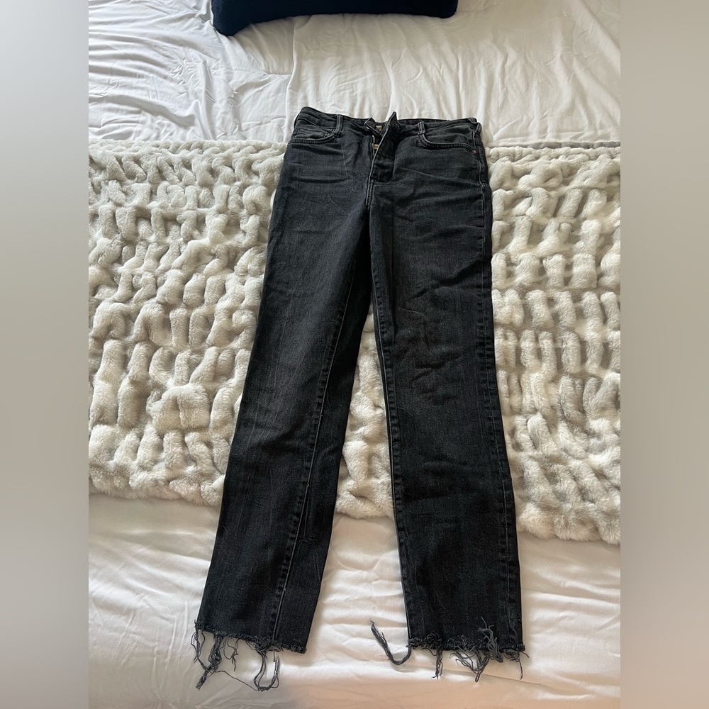 anthropologie black denim frayed jeans